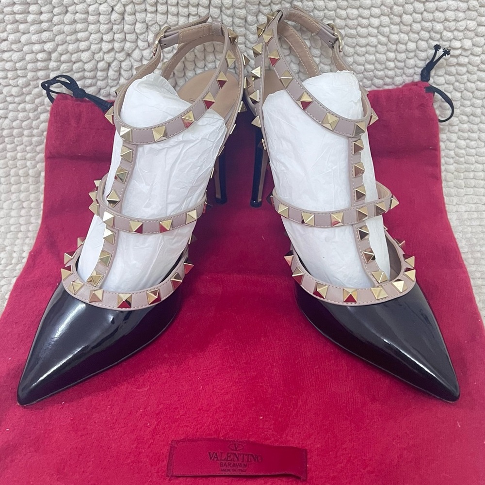 Valentino Garavani black patent rockstud high heels